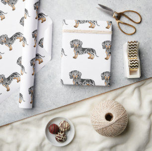 Papel De Presente Padrão de Dachshund de pelo curto com manchas pret