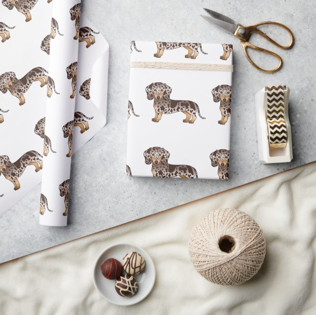 Papel De Presente Padrão de Dachshund de pelo curto marrom e bege da (Artesanato)