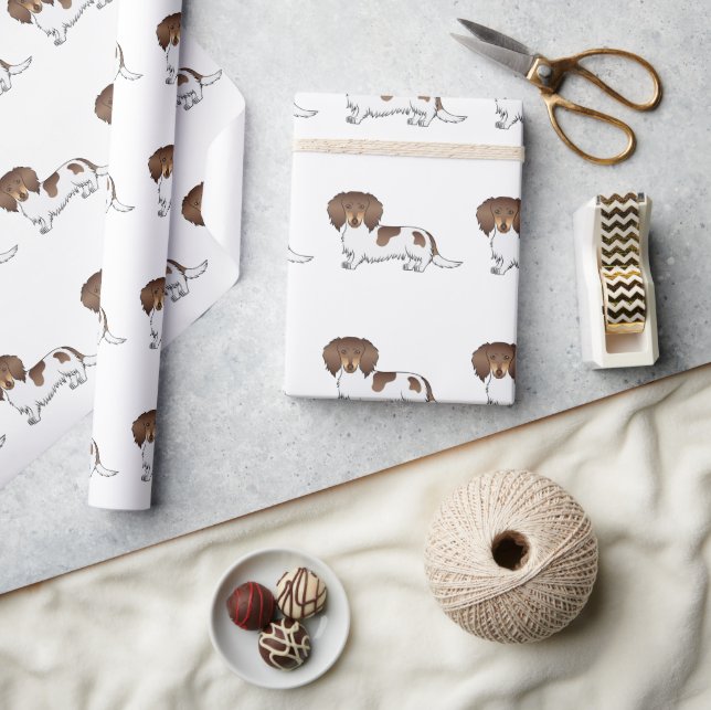Papel De Presente Padrão de Dachshund de pelo longo de chocolate e m (Artesanato)
