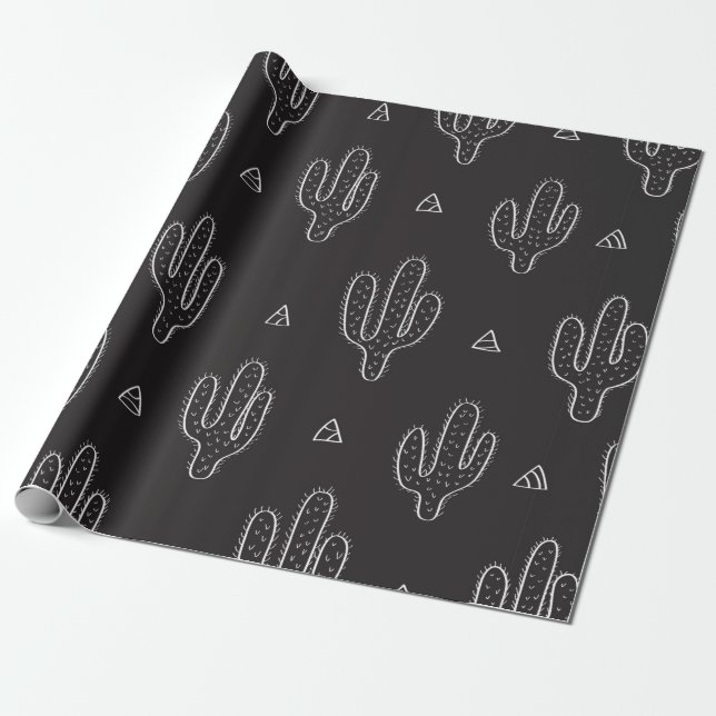 Papel De Presente Padrão de dactus desenhado manualmente sem costura (Desenrolado)