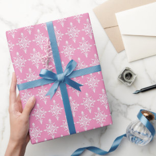 Papel De Presente Padrão de Damasco Branco Elegante em Colorido