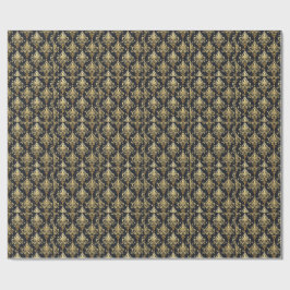 Papel De Presente Padrão de Damasco Floral Real Brilhante Preto e Do