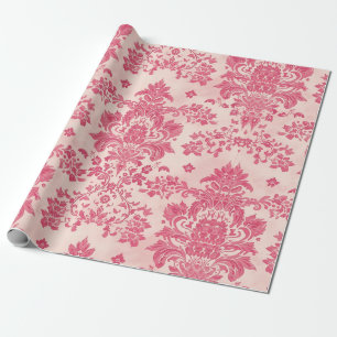 Papel De Presente Padrão de damasco rosa vintage elegante