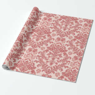 Papel De Presente Padrão de Damasco Rosa Vintage Elegante