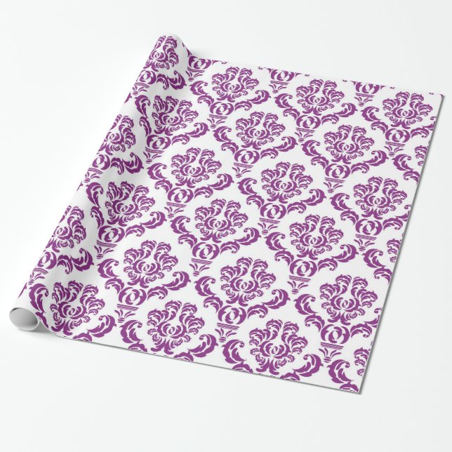 Papel De Presente Padrão de Damasco Roxo (Desenrolado)
