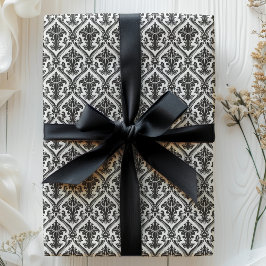 Papel De Presente Padrão de Damasco Vintage Preto e Branco
