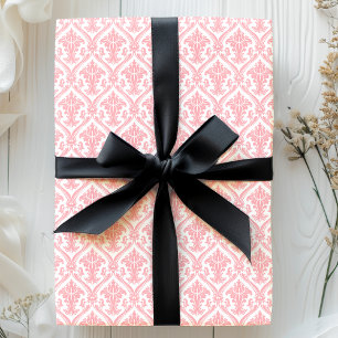 Papel De Presente Padrão de damasco vintage rosa e branco