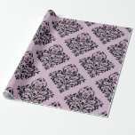 Papel De Presente Padrão de damasco vintage roxo e preto<br><div class="desc">Papel de embrulho com padrão vintage temático parisiense roxo escuro e preto.</div>
