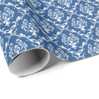 Padrão De Damascos Florais Branco E Azul