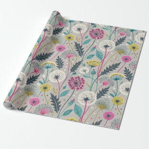 Papel De Presente Padrão de Dandelion e Foliage Insoltos