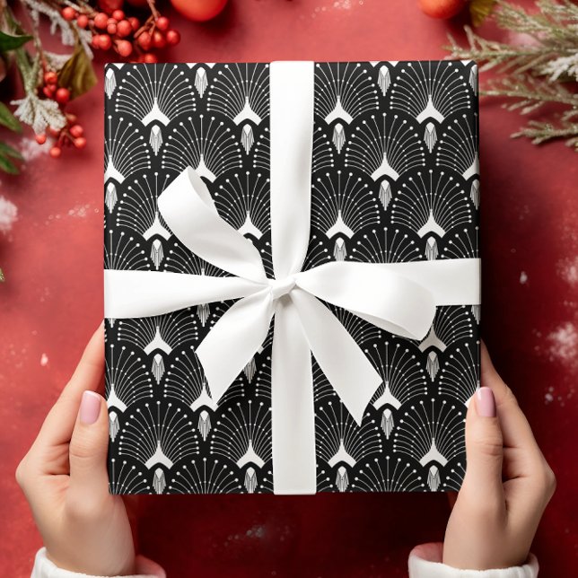 Papel De Presente Padrão de deco de arte branco e preto (Criador carregado)