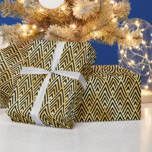 Papel De Presente Padrão de Deco de Arte em Diamante Dourado e Preto