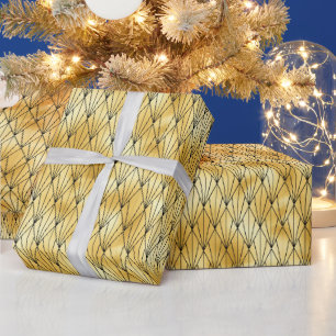 Papel De Presente Padrão de Deco de Arte em Diamante Dourado e Preto