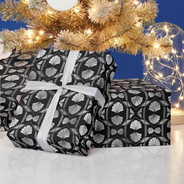 Papel De Presente Padrão de Deco de Arte Floral Negra (Feriados)