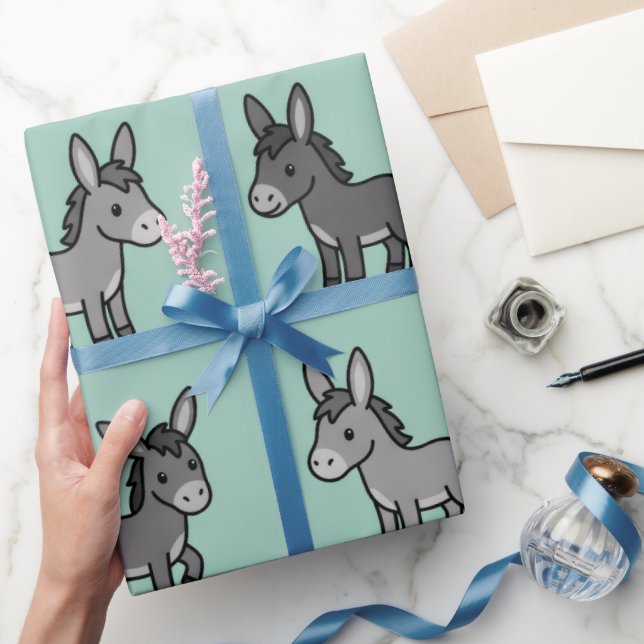 Papel De Presente Padrão de desenho animado de burro fofo (Presentear)