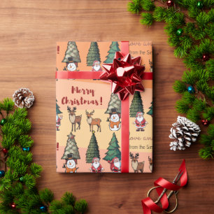 Papel De Presente Padrão de desenho animado de Natal - Boneco de Nev