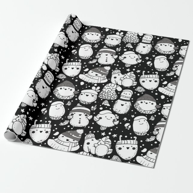 Papel De Presente Padrão de Desenho Animado Kawaii Fofo (3) (Desenrolado)