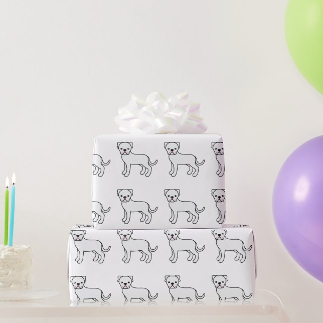 Papel De Presente Padrão de desenho de Bulldog Americano branco (Presentes para festas)
