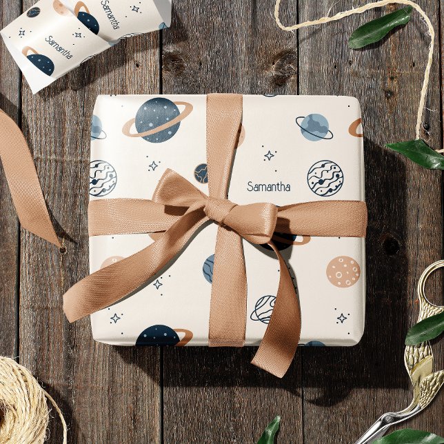 Papel De Presente Padrão de desenho dos planetas do sistema solar (Criador carregado)