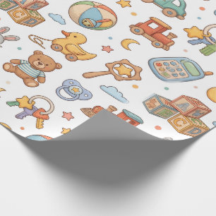 Papel De Presente Padrão de Design de Brinquedos de Bebê Fofo