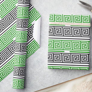 Papel De Presente Padrão de Design de Fret Key Grego Verde Preto Bra
