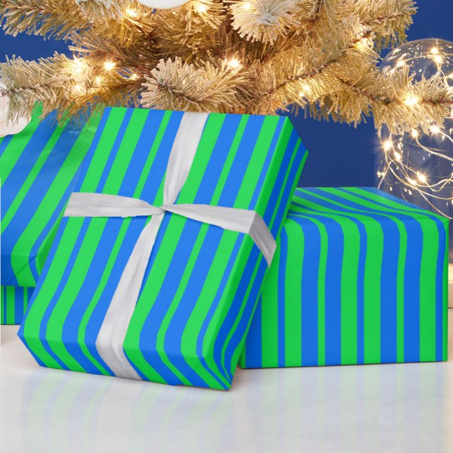 Papel De Presente Padrão de Design de Listras Elegantes Azul Verde (Criador carregado)
