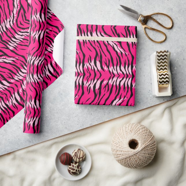 Papel De Presente Padrão de design de pele de tigre rosa  (Artesanato)