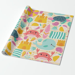 Papel De Presente Padrão de Dia da Praia Bonita