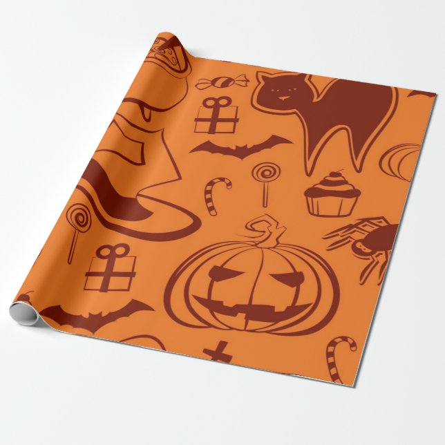 Papel De Presente Padrão de Dia das Bruxas (Desenrolado)