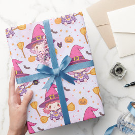 Papel De Presente Padrão de Dia das Bruxas Bonito e Spooky com Pumpk