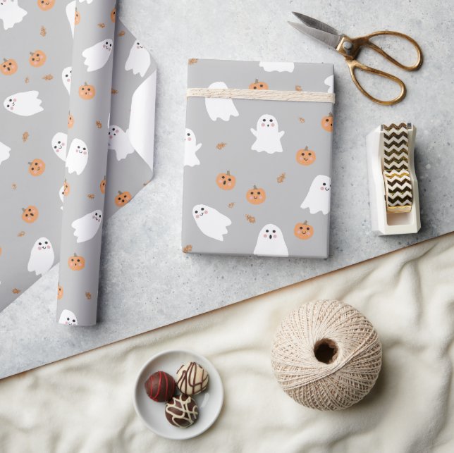 Papel De Presente Padrão de Dia das Bruxas de Fantasmas e Cinzas de  (Artesanato)