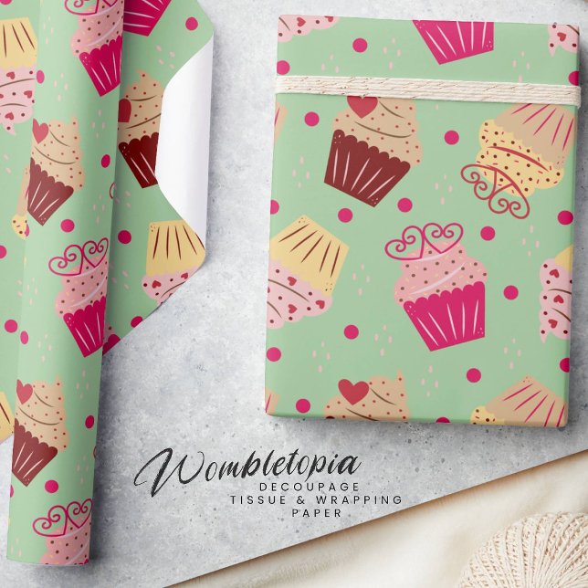 Papel De Presente Padrão de Dia de os namorados do Cupcake das Delig (Criador carregado)