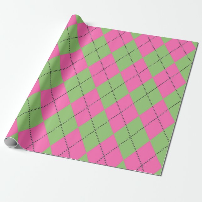 Papel De Presente Padrão de Diamante Argyle Rosa Neon Verde (Desenrolado)