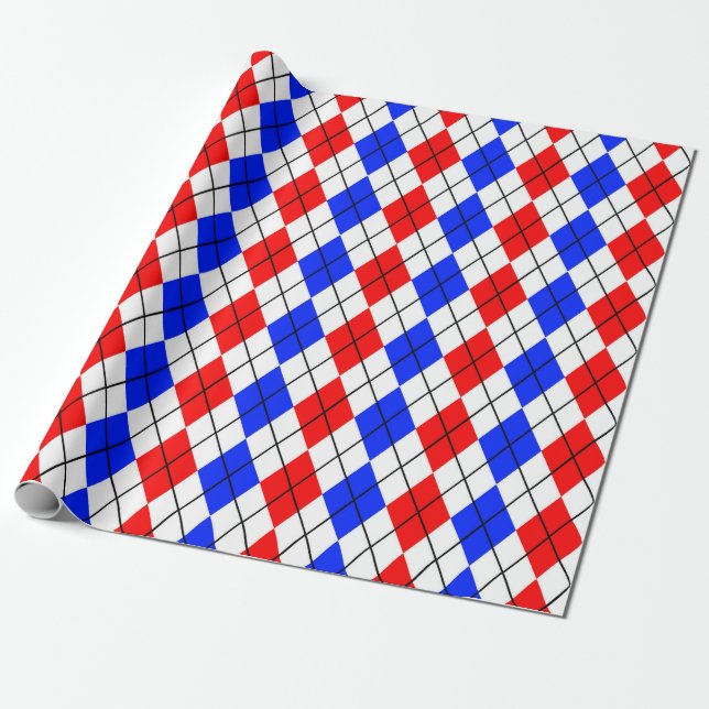 Papel De Presente Padrão de Diamante Argyle Vermelho Azul Branco Des (Desenrolado)