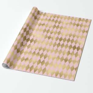 Papel De Presente Padrão de diamante cintilante rosa e dourado de Pa