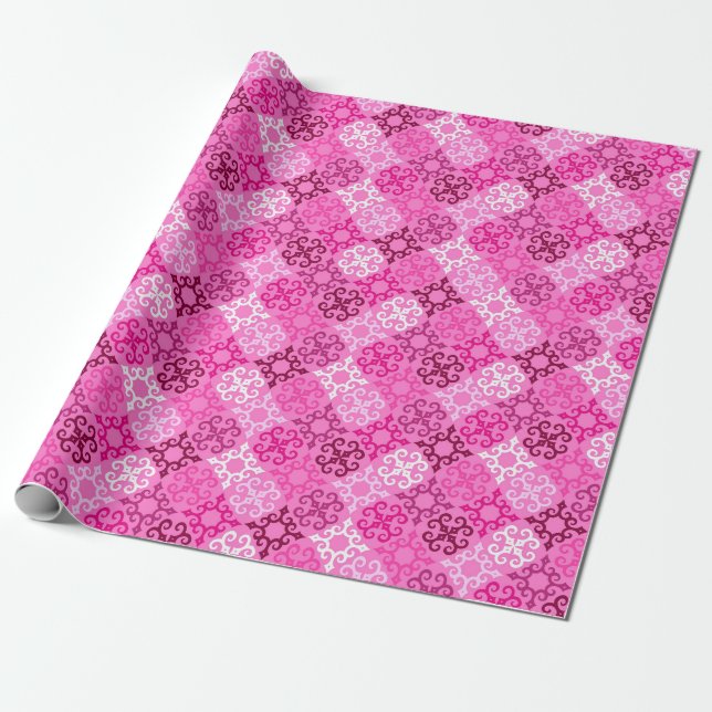 Papel De Presente Padrão de Diamante com Filigrana Rosa (Desenrolado)