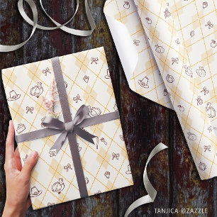 Papel De Presente Padrão de Diamante das Doodles de Ação de Graças