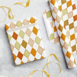 Papel De Presente Padrão de Diamante de Beige Laranja Festivo