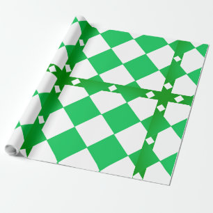 Papel De Presente Padrão de Diamante de Xadrez Grande Verde e Branco