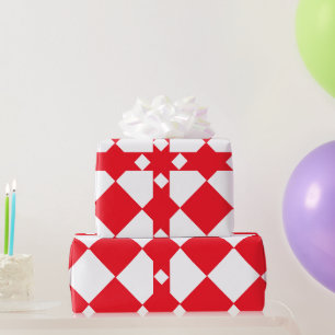 Papel De Presente Padrão de diamante de xadrez grande vermelho e bra