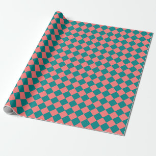 Papel De Presente Padrão de Diamante do Verificador ciano rosa