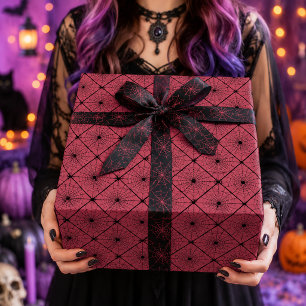 Papel De Presente Padrão de diamante em teia de aranha gótica rosa e