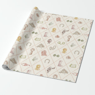 Papel De Presente Padrão de Diamante Equestre Bege Elegante