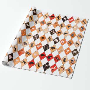Papel De Presente Padrão de Diamante Equestre Equestre de Laranja Ve
