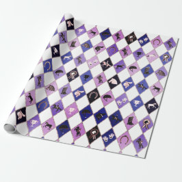 Papel De Presente Padrão de Diamante Equestre na moda Azul Roxo