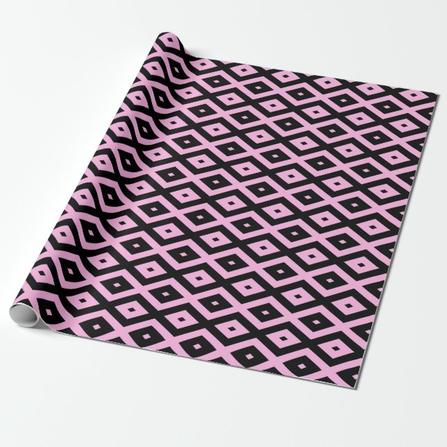 Papel De Presente Padrão de diamante rosa pálido e preto (Desenrolado)