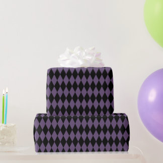 Papel De Presente Padrão de Diamante Roxo e Preto no Halloween
