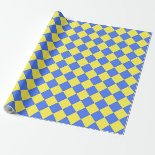 Papel De Presente Padrão de Diamante Xadrez Azul Amarelo