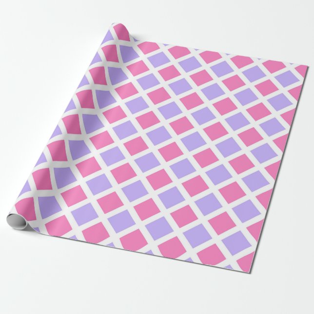 Papel De Presente Padrão de Diamante Xadrez Rosa Roxo (Desenrolado)