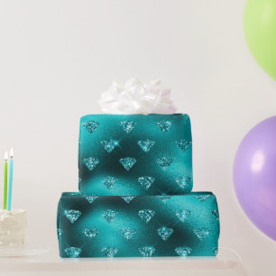 Papel De Presente Padrão de Diamantes Brilhantes com Gradiente Turqu